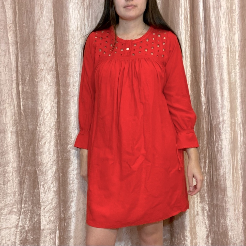 Madewell Tomato Red Dress With Eyelet Detail